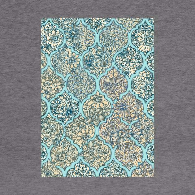 Moroccan Floral Lattice Arrangement - aqua / teal by micklyn